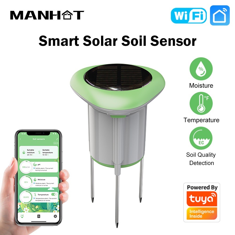 Smart Garden Irrigation - เซ็นเซอร์วัดดินอัจฉริยะ MANHOT WiFi แบบโซลาร์ 3in1 วัดอุณหภูมิ