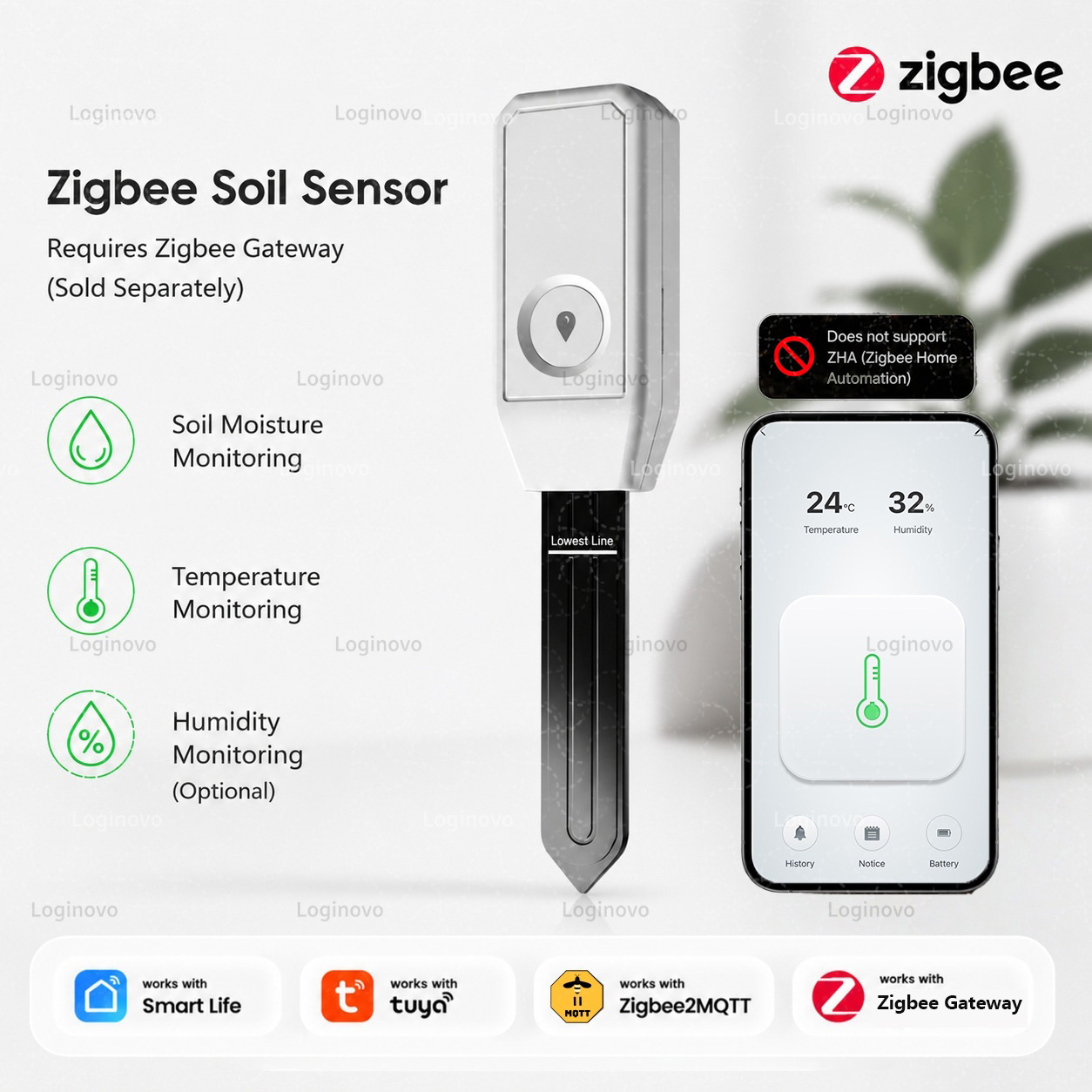 Smart Garden Home Assistant - เซ็นเซอร์ดิน Zigbee อุณหภูมิ ความชื้น เครื่องตรวจจับความชื้น สำหรับสวน
