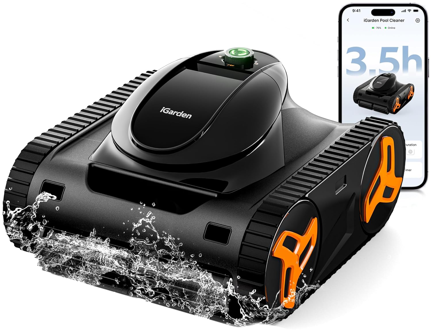 Smart Garden Usa - หุ่นยนต์ทำความสะอาดสระว่ายน้ำ KN Series, ใช้งานได้นาน 210 นาที,