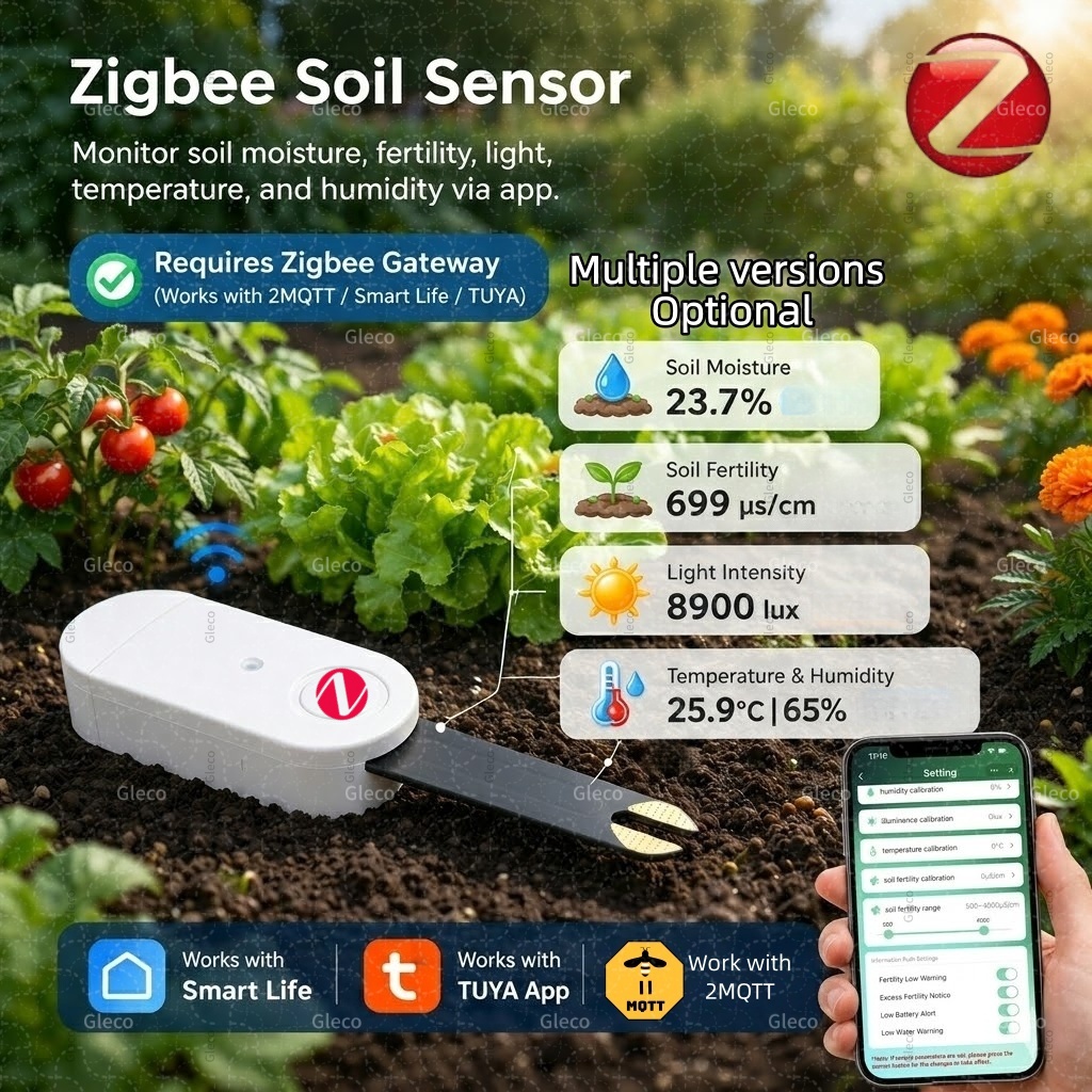 Smart Zigbee Garden Light - เซ็นเซอร์วัดความชื้นในดิน อุณหภูมิ ความชื้น แสง และความอุดมสมบูรณ์ของดิน Zigbee