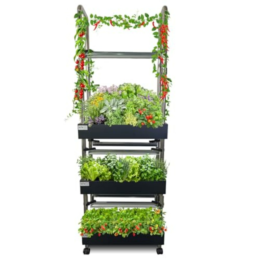 Smart Garden Water - ระบบปลูกพืชไฮโดรโปนิกส์ในร่ม: สวนแนวตั้งพร้อมไฟอัจฉริยะแบบเต็มสเปกตรัม ระบบหมุนเวียนน้ำอัตโนมัติ โครงอะลูมิเนียมสีขาว