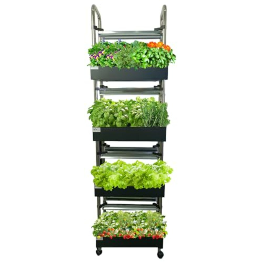 Smart Garden Water - ระบบปลูกพืชไฮโดรโปนิกส์ในร่ม: สวนแนวตั้งพร้อมไฟอัจฉริยะแบบเต็มสเปกตรัม ระบบหมุนเวียนน้ำอัตโนมัติ โครงอะลูมิเนียมสีขาว